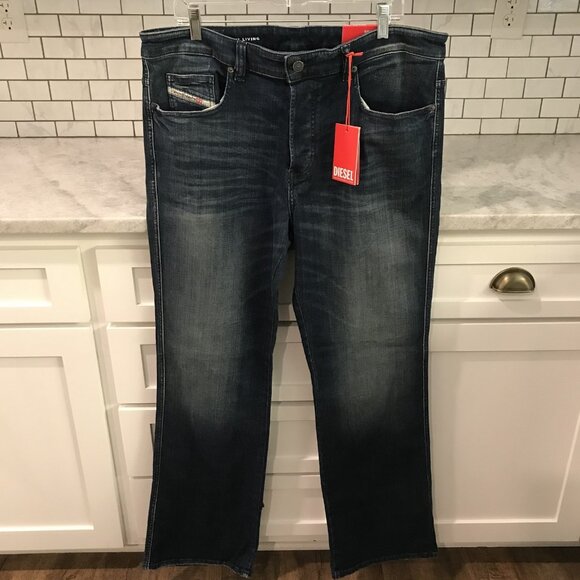 Diesel 1998 D-Buck Jeans Mens 36x32 Blue Slim Bootcut Distressed